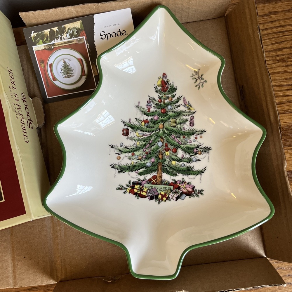 SPODE Christmas Tree Small Tree Shaped Dish 9" New In Box